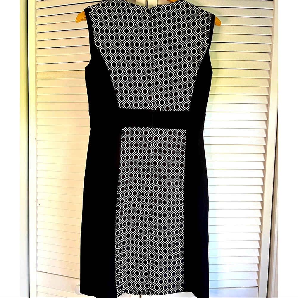 A Tahari Arthur S Levine sheath dress. Black and white with fitted waist.